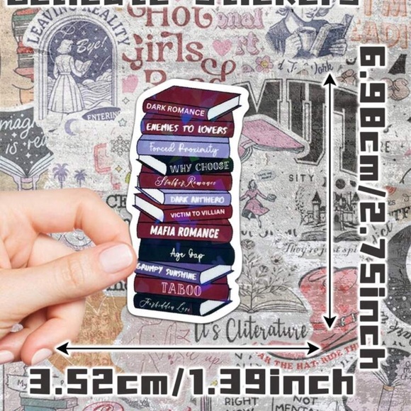 50pcs Girls Romantic Reading Themed Vinyl 2D Flat Stickers Pack Non-Repeating - Picture 4 of 4